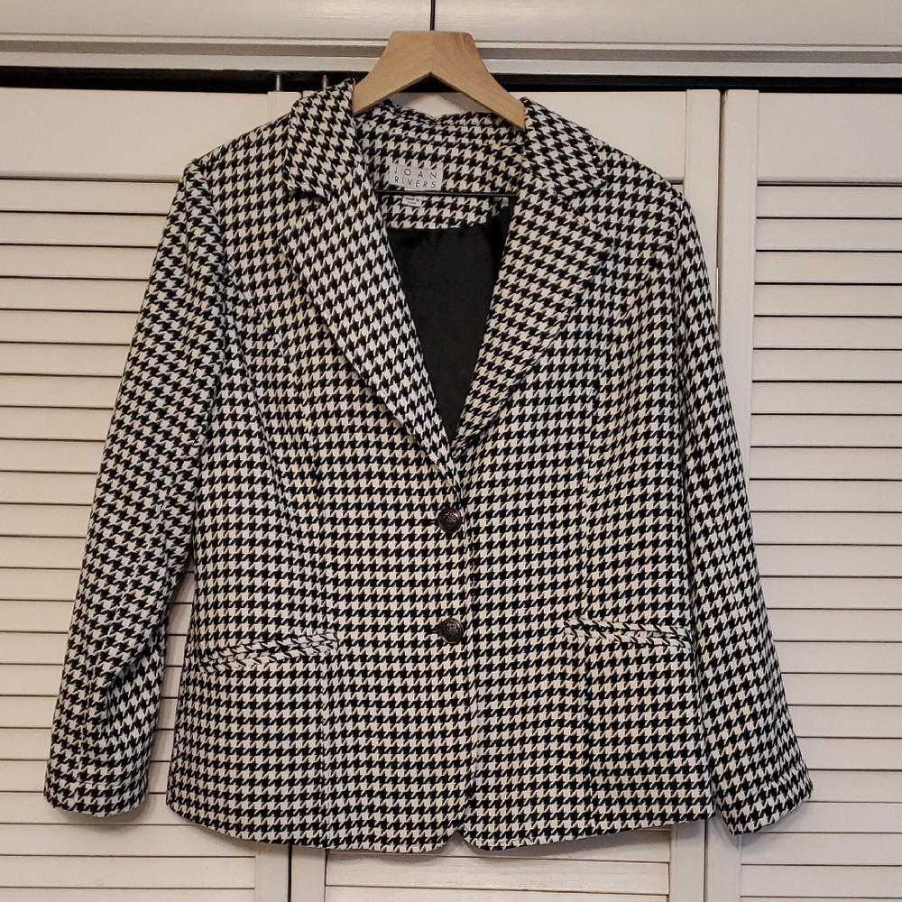 Joan Rivers Women's Houndstooth Soft Blazer Jacket with Pockets, Size 10